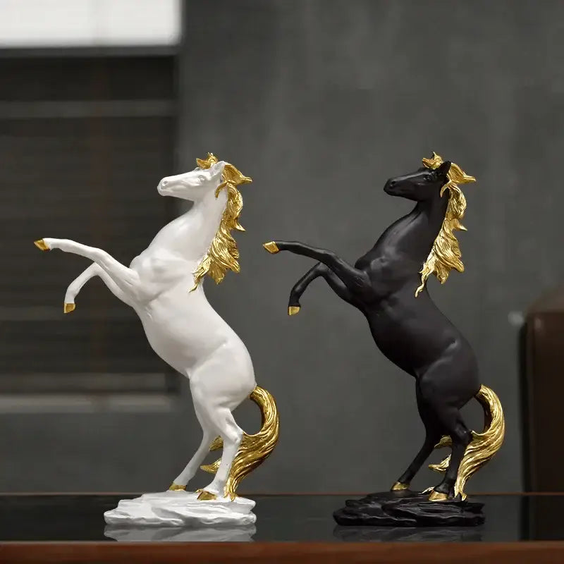 Golden metallic horse resin sculpture living room animal decor