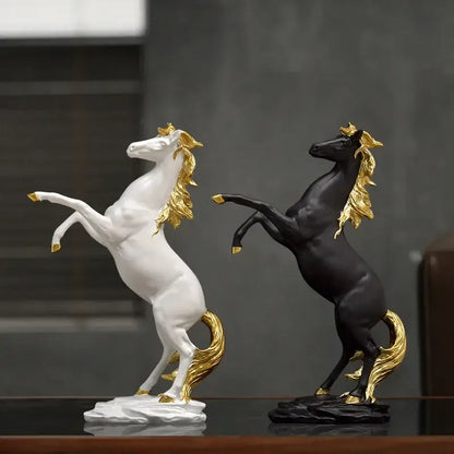 Golden metallic horse resin sculpture living room animal decor