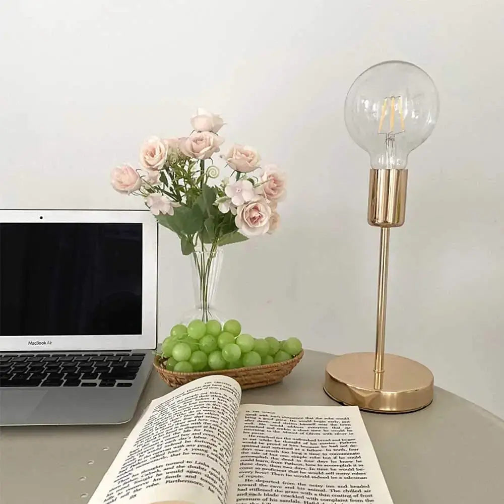 Golden modern led desk lamp bedroom textured glass light