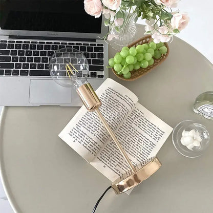 Golden modern led desk lamp bedroom textured glass light