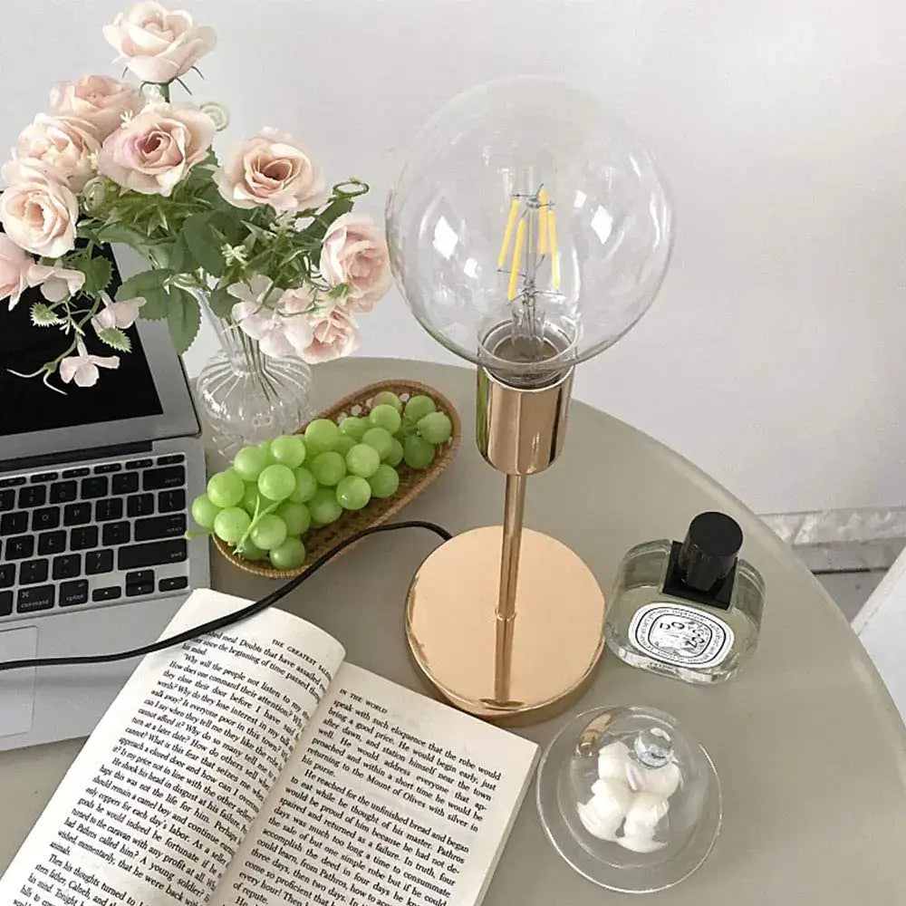 Golden modern led desk lamp bedroom textured glass light