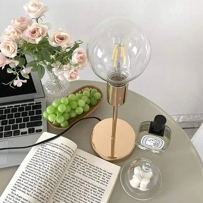 Golden modern led desk lamp bedroom textured glass light