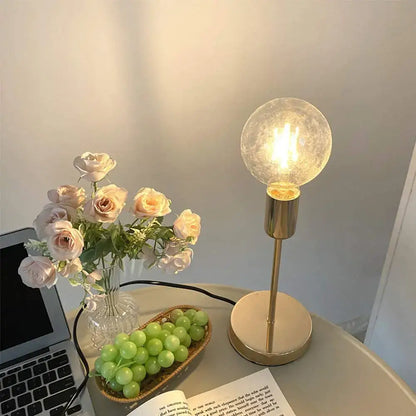 Golden modern led desk lamp bedroom textured glass light