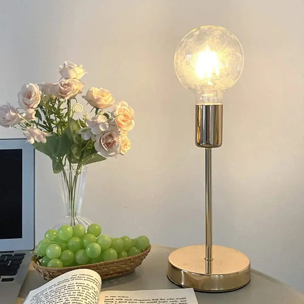 Golden modern led desk lamp bedroom textured glass light