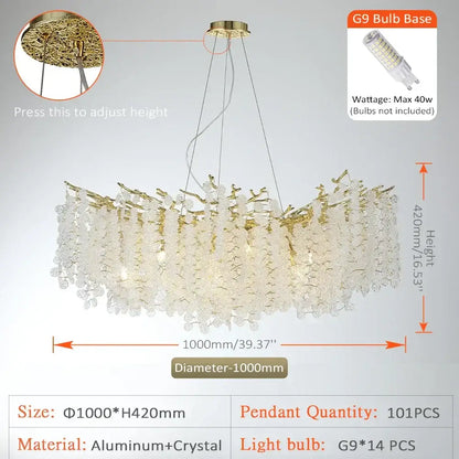 Golden money tree crystal chandelier living room gold pendant light