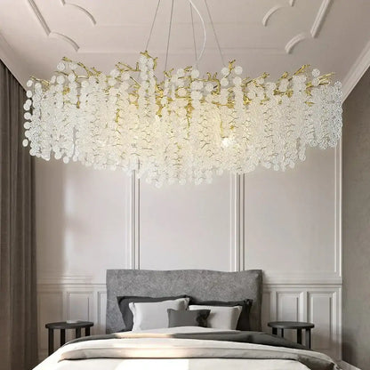 Golden money tree crystal chandelier living room gold pendant light