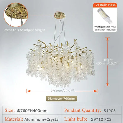 Golden money tree crystal chandelier living room gold pendant light