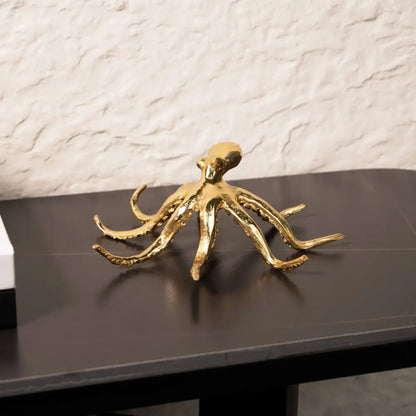 Golden octopus metal sculpture living room decor figurine