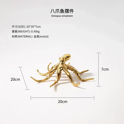Golden octopus metal sculpture living room decor figurine