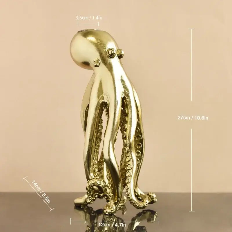 Golden octopus sculpture candle holder for dining room decor