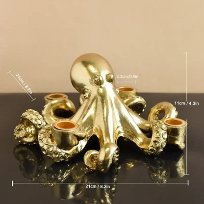 Golden octopus sculpture candle holder for dining room decor