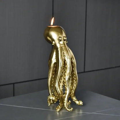 Golden octopus sculpture candle holder for dining room decor