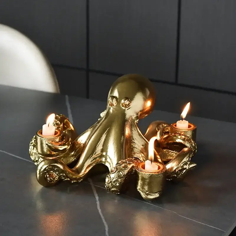 Golden octopus sculpture candle holder for dining room decor