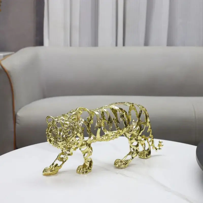 Golden openwork animal sculpture tiger figurine living room decor
