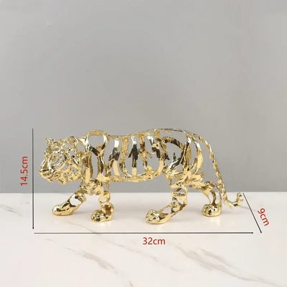 Golden openwork animal sculpture tiger figurine living room decor