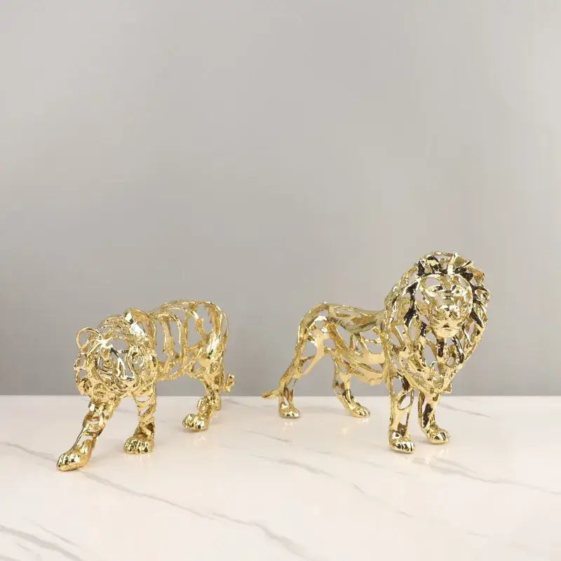 Golden openwork animal sculpture tiger figurine living room decor