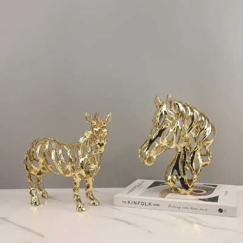 Golden openwork animal sculpture tiger figurine living room decor
