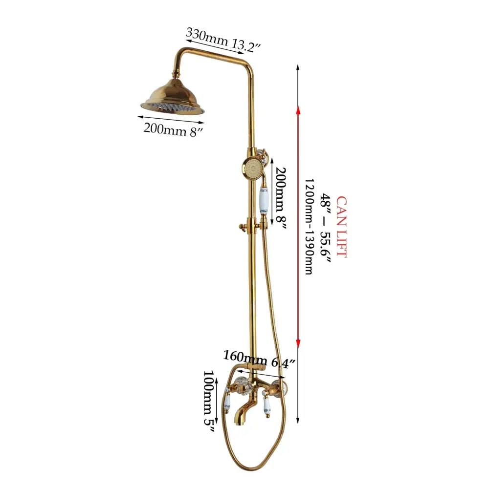 Golden polished shower head with handheld spray bathroom system
