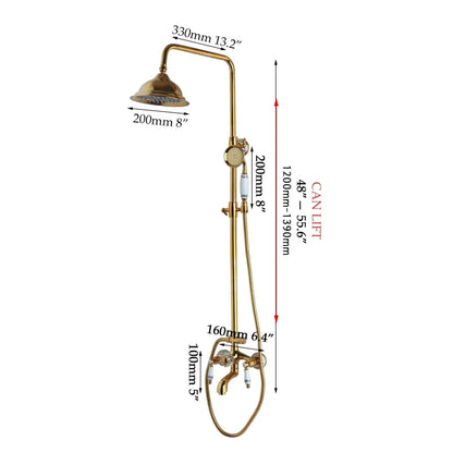 Golden polished shower head with handheld spray bathroom system