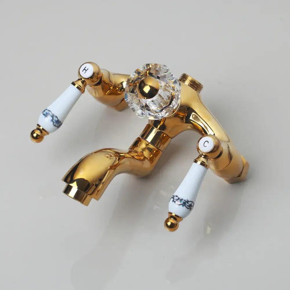 Golden polished shower head with handheld spray bathroom system