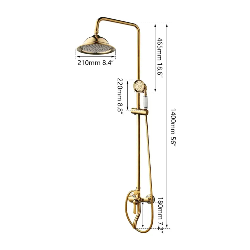 Golden polished shower head with handheld spray bathroom system