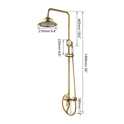 Golden polished shower head with handheld spray bathroom system