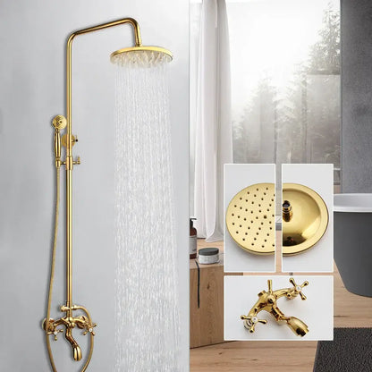 Golden polished shower head with handheld spray bathroom system