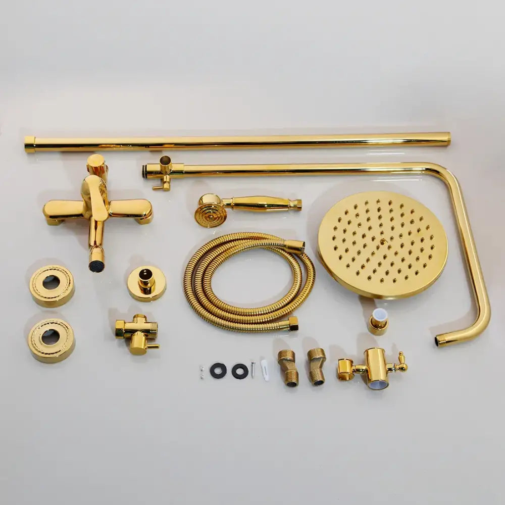 Golden polished shower head with handheld spray bathroom system