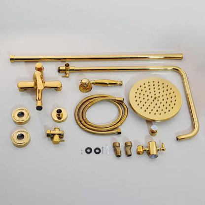 Golden polished shower head with handheld spray bathroom system