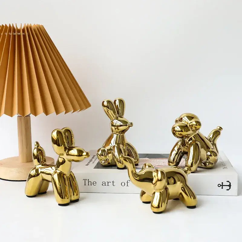 Golden porcelain balloon animal desk ornament living room decor