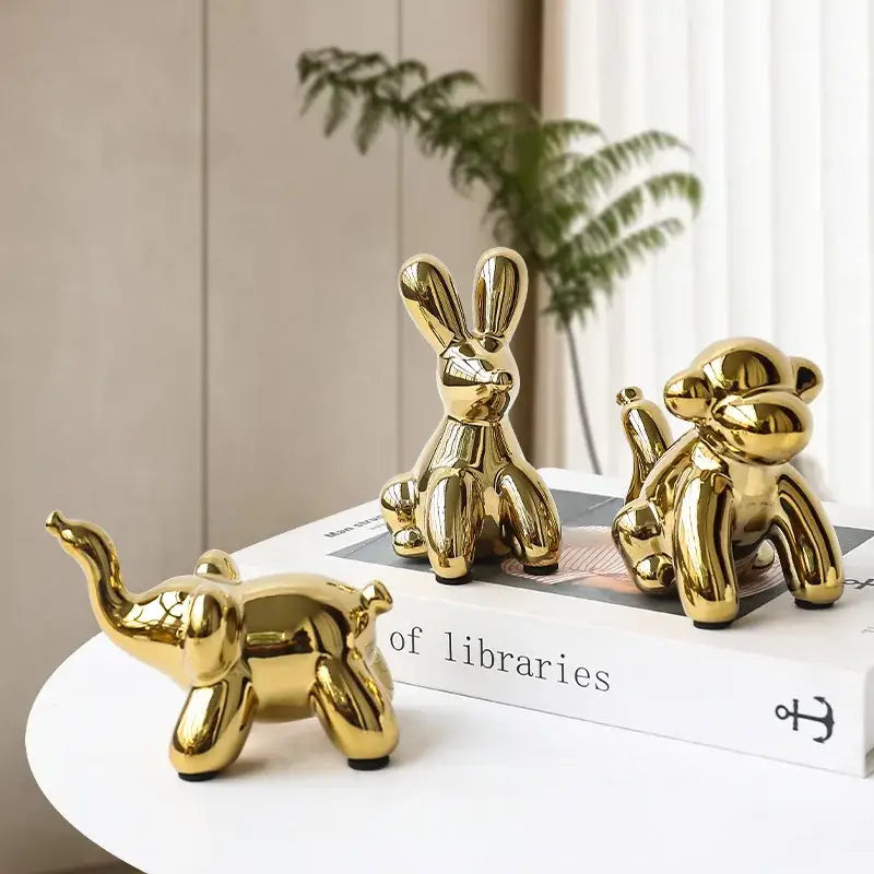 Golden porcelain balloon animal desk ornament living room decor