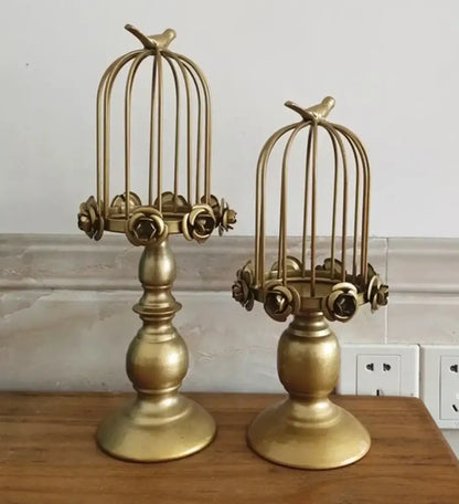 Golden rose birdcage style ornament dining room candle holder