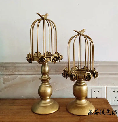 Golden rose birdcage style ornament dining room candle holder