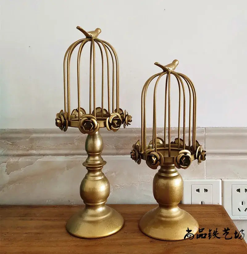 Golden rose birdcage style ornament dining room candle holder