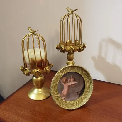 Golden rose birdcage style ornament dining room candle holder