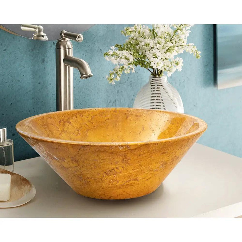 Golden Sienna Travertine Vessel Sink Polished 16 Inch Diameter