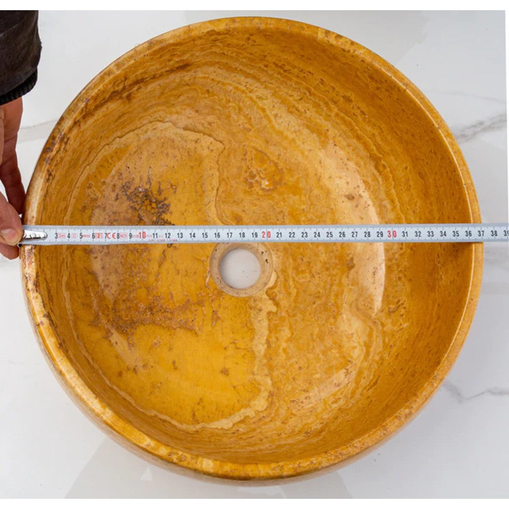 Golden Sienna Travertine Natural Stone Vessel Sink Filled and Polished  (D)16" (H)6"