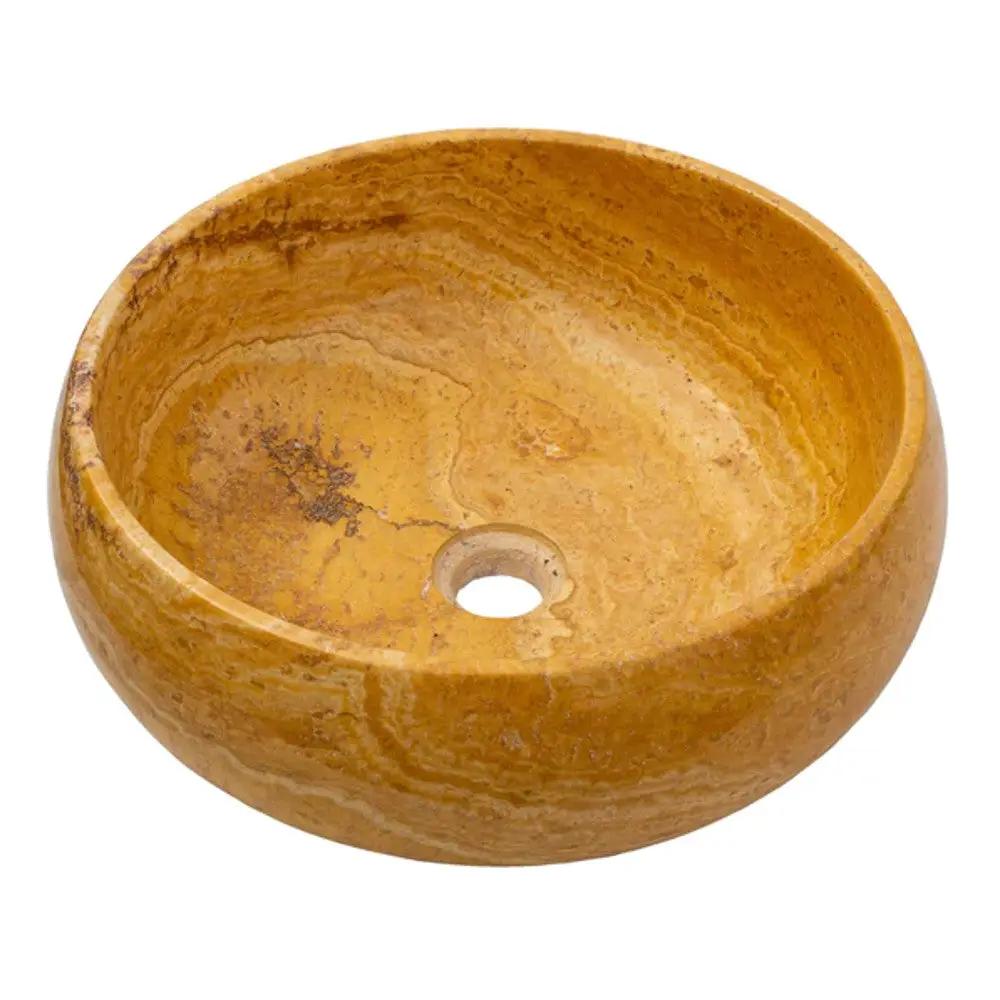 Golden Sienna Travertine Natural Stone Vessel Sink Filled And Polished 16 Inch