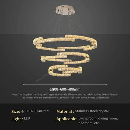 Golden spiral circular crystal pendant light for living room