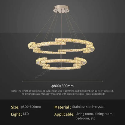 Golden spiral circular crystal pendant light for living room