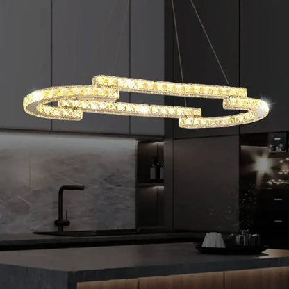 Golden spiral circular crystal pendant light for living room