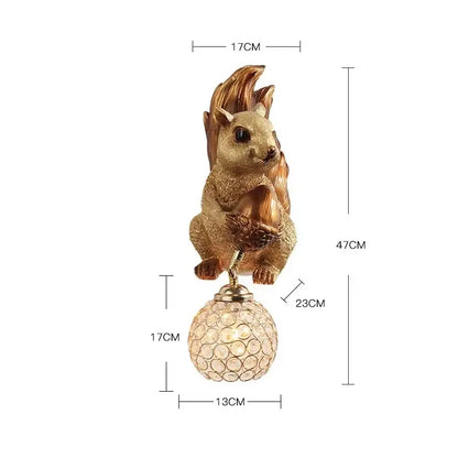 Golden squirrel cute squirrel wall lamps bedroom crystal globe decor
