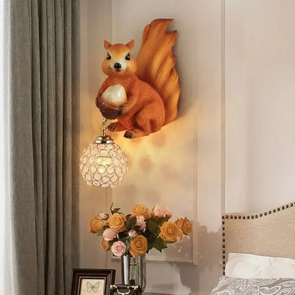 Golden squirrel cute squirrel wall lamps bedroom crystal globe decor