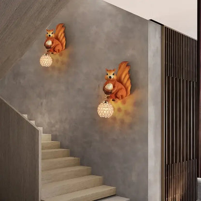 Golden squirrel cute squirrel wall lamps bedroom crystal globe decor