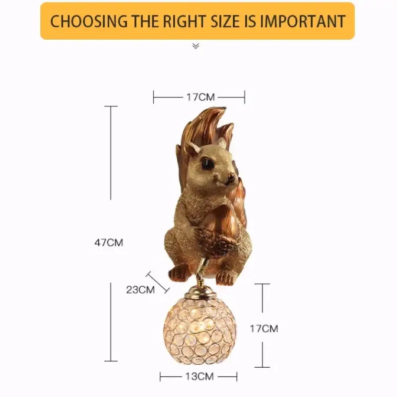 Golden squirrel cute squirrel wall lamps bedroom crystal globe decor
