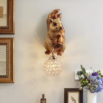 Golden squirrel cute squirrel wall lamps bedroom crystal globe decor
