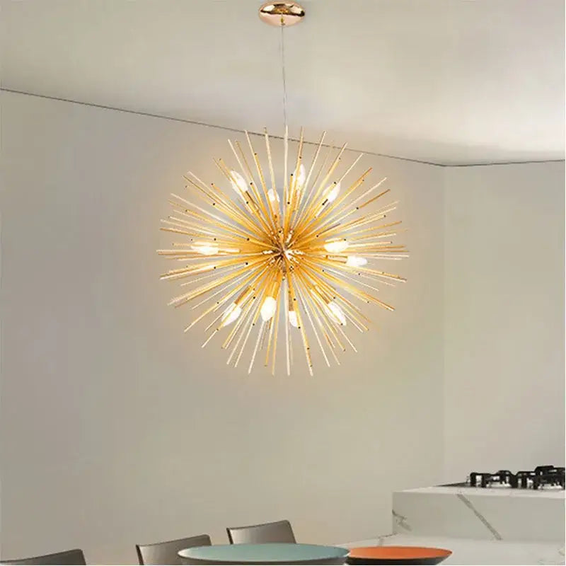 Golden starburst ball pendant lamp for living room light