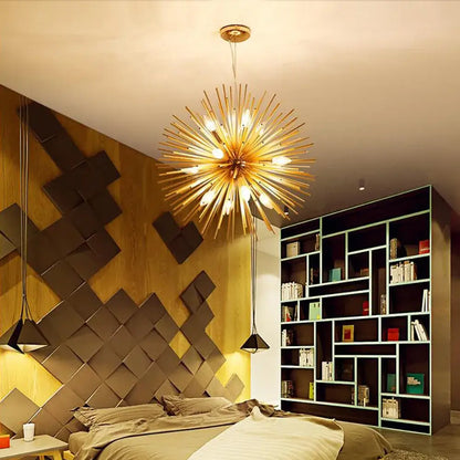 Golden starburst ball pendant lamp for living room light