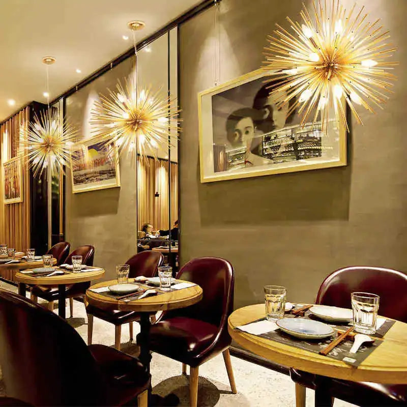 Golden starburst ball pendant lamp for living room light