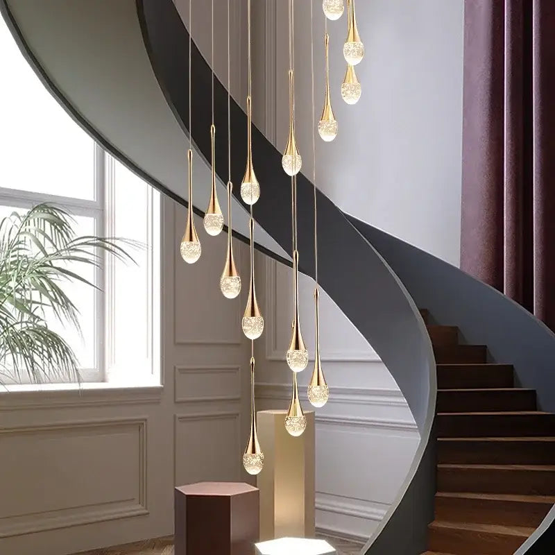 Golden teardrop crystal bubble ball pendant lights dining room decor
